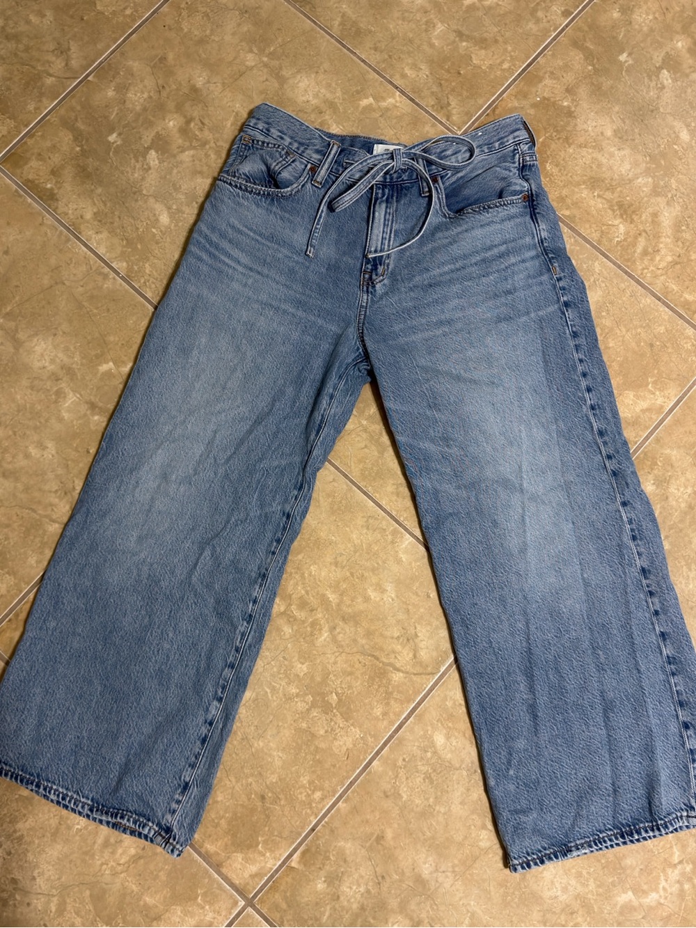 Madewell Light Blue Wide-Leg Jeans with Tie Waist